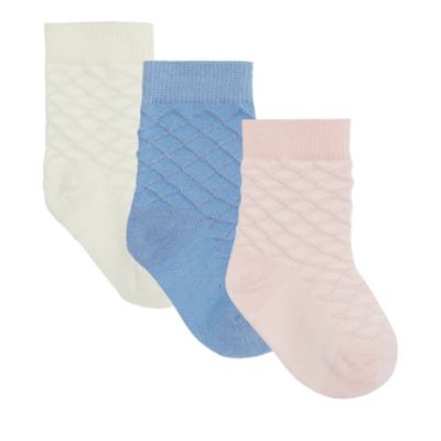 Pack of three baby girls' assorted diamond cable knit socks